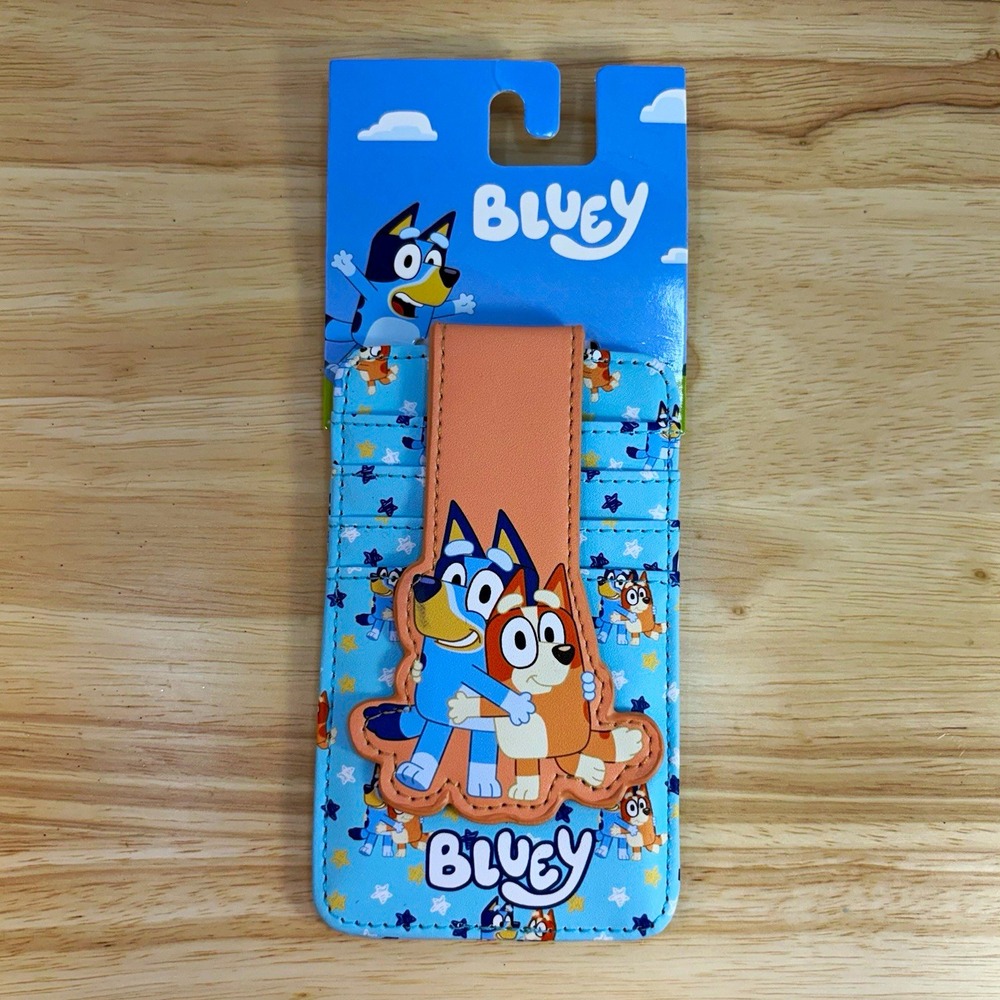 Bluey Bingo Kids Card Holder Wallet Blue Star Pattern Clear ID Window Snap Strap